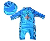 Bonverano ベビー水着　男の子　ワンピース　半袖ラッシュガード　キャップ付き　２点セット　UPF50+　紫外線対策　UVカット
