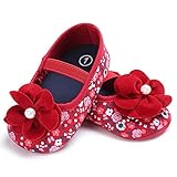 ベビーシューズ　ベビー靴　ファーストシューズ　花柄　女の子　ガールズ　赤ちゃん　可愛い 　軽い (S, レッド)
