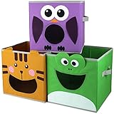 Paylak scr500 Kidsストレージオーガナイザービンファブリックのセット3動物印刷withハンドル