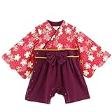 (キャサリンコテージ) Catherine Cottage子供服 PC436RP 袴 ロンパース お宮参り 出産祝い ベビー 80cm 赤地に桜x紫[RE2T]