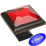 Cosmas 5883orb-rオイルはブロンズキャビネットハードウェアSquareノブwithレッドガラス – 1 – 1 / 4 "正方形 – 5パック