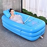 AMOS 折りたたみ式インフレータブルバスタブ大人のバスバレル厚い暖かいダブルラージタブのプラスチックバスバケツは嘘をつくことができる ( 色 : 青 )