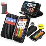 MOTO G Case, Orzly Multi-Function Wallet Stand Case for MOTO G - BLACK CARBON FIBRE STYLE Phone Case