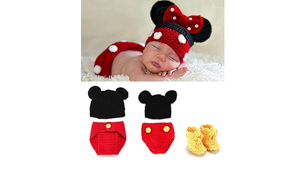 Amazon Co Jp ベビーコスチューム ミニーマウス ミニーちゃん ミッキーマウス ディズニー 寝相アート ハロウィン クリスマス ベビー服 記念撮影 赤ちゃん 毛糸 ハンドメイド ディズニー風 写真撮影用 衣装 誕生記念 赤ちゃん服 仮装 かわいい ベビーニット帽 靴