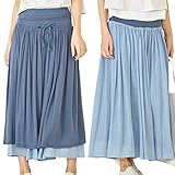 Sweet Mommy リバーシブル マキシスカート コットンシフォン×しっとりレーヨン ウエストリブ アースカラー ママのための短めプチマキシ 大人カジュアル 体型カバー 楽ちん リゾート マママキ