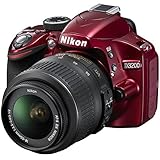 Nikon D3200 24.2 MP CMOS デジタル一眼レフ 18-55mm f/3.5-5.6 AF-S DX VR NIKKOR ズームレンズ付き(レッド)