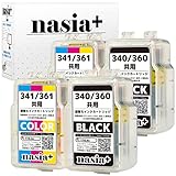 【nasia+】 キヤノン用 BC-360/340 BC-361/341 (顔料ブラック/カラー)*2 【4色*2(4本) セット】 互換 詰め替え インク 純正と併用OK [安心国内 QR(Web) 説明書] BC-360 BC-340 BC-361 BC-341 【nasia+(ナシアプラス) 製品/Hyper互換】