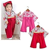 子供服 子ども キッズ 袴ロンパース 振袖 赤ちゃん ベビー カバーオール お祭り 浴衣 70,80,90 (90, ピンク)