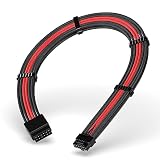 EZDIY-FAB 電源専用 PSUケーブル 延長スリーブケーブル、16 ピン (12+4) 12VHPWR PCIe 5.0 コネクタ、RTX 5080 / 5070 / 4090 / 4080 / 4070用、16AWG 30CM ケーブルコーム付き - 黒赤