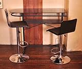 カウンターテーブル強化ガラス＋曲げ木バーチェア2脚付きスクエアデザイン 3点セット ブラック（黒）