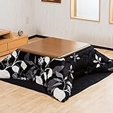 【省スペース こたつ 3点セット 80cm幅 正方形 テーブル こたつ布団 掛け敷き】保温性◎ふわふわフランネル布団(色：ブラック)＆家具調こたつテーブル(色：ブラウン)