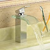 Wovier ガラス製の吐水口 水栓 ワンホール キッチン用 台付 黄銅 シングルレバー混合水栓 洗面 取り替え水栓蛇口 洗濯 蛇口 50cmホース*2付き