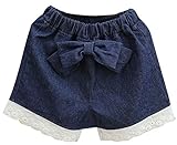 Plus Nao(プラスナオ) パンツ ベビー キッズ 女の子 ショートパンツ デニム レース 切り替え リボン カジュアル ウエストゴム ボトムス ラ DenimBlue 100cm
