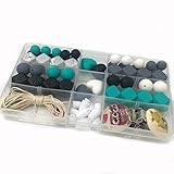 Kissteether DIY看護ネックレスキット混合色の形状六角形シリコンビーズハート型シリコーンラウンドシリコーンビーズ木製かぎ針編みビーズのおしゃぶりのクリップ赤ちゃんTeetherおもちゃ (