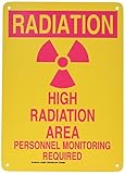 Brady 129207 Radiation and Laser Sign, Legend "Radiation High Radiation Area Personnel Monitoring Re