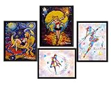 uhomate 4個Pretty Soldier Sailor Moonホームキャンバス印刷ウォールアート記念ギフトベビーギフトインスピレーション引用符壁装飾リビングルームベッドルームバスルームアート