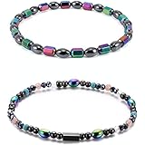 2PCS Hematite Magnetic Therapy Bracelet, Magnet Relieves Headache Arthritis Treatment Bracelet Natural Black Gallstone Energy