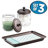 mDesign Bathroom Vanity Storage Organiser Canister Jars and Vanity Tray Set for Q tips, Cotton Swabs
