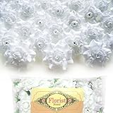 （100）シルクホワイトバラフラワーヘッド – 1.75 " – 人工花ヘッドファブリック花柄Supplies卸売ロットのウェディング花アクセサリーにブライダルヘアクリップヘッドバンドドレス
