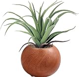 ケーアイジャパン インテリアグリーン 造花 観葉植物 光触媒 かわいい エアプランツ Φ16×H15cm(ポットの直径はΦ7cm) ナチュラル 木目ポット 419495 ブラウン