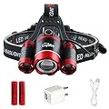 LED Headlamp, Loyalfire 3 Headlamp XML-T6 Bright Light 4 Modes Rotary Zoomable Waterproof Headlight Flashlight with Powered Battery USB Rechargeable, for Camping/Hiking / Travel/Reading
