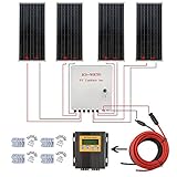 ECO-WORTHY 400W ソーラーパネルキット: 4個 100W ソーラーパネル + ソーラーケーブル + 20A MPPT チャージャーコントローラー + コンバイナボックス + Z 取付金具