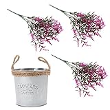 Baoblaze 生き生き　人工植物　シルク　現実的　15個頭部人工ユーカリ葉（3個）+メタルフラワーバケツ壺　装飾小物　全３色　 - 紫