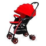 ( Newox) 両対面ベビーカー ベビーカー 片手開閉タイプ ダブルホイール リクライニング機能 (レッド)