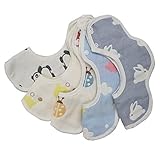 BABYHOOD　綿100％６重 柔らかいベビー ビブ　360度回転可　よだれかけ スナップビブセット5枚セット