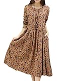 Galette des Rois（ガレット デ ロワ） d03 ワンピース レディース マキシ丈 カントリー 長袖 膝下 カジュアル レディース マタニティ 花柄 d03 (05XL, カフェブラウン
