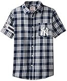 KLEW MLBニューヨーク・ヤンキースWordmarkフランネル半袖Yシャツ L ブルー