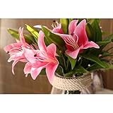 TOPmountain 人工花 3つのヘッド リリーブーケ ホームホテルルーム 結婚式のパーティー 庭園