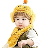 YY-Shop ベビー帽子 マフラー 二点セット 男の子 女の子 新生児 秋冬 ニット キッズ帽子 キャップ かわいい 子ども ニット帽子 防寒 耳まであったか 耳あて 笑顔 防風 （0~2歳） (1
