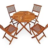LOWYA （ロウヤ） ガーデン ガーデンテーブルセット 木製 天然木 5点セット 折り畳み パラソル穴付 4人掛け 八角形テーブル