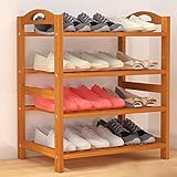 天然竹製シューズラック　エコ塗装　幅60/80cm　3-6段　スリム　省スペース　 くつ　ブーツ収納　下駄箱　ナチュラル　多用途　ラック　 (60 * 26 * 70cm(四段）, 幅60cm)