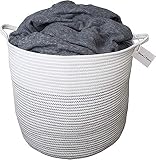 Cotton Pottery 大型織物収納バスケット 15×17インチ 装飾コットンロープブランケットバスケット おもちゃ、毛布、洗濯物、タオルなどを入れるのに最適 ニュートラルホームデコレーション 