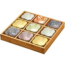 和風模様の皿 8枚セット Amazon｜Sarinyお皿 小皿セット和風 小皿セット 竹トレイ 陶器