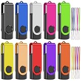 TEWENE 10個セット USBメモリ 2GB フラッシュドライブ USBフラッシュドライブ フラッシュメモリー USB2.0 ストラップ付 回転式 まとめ買い 10色ミックスグカラー (2GB，10個セット)