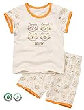 【あるこんたるこん】オーガニックコットン ベビー ルームウェア ハートキャット ３分袖 ショートパンツ ジュニア 女の子 パジャマ (120)