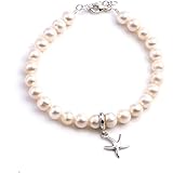 Silverly Women's 925 Sterling Silver Freshwater Cultured Pearl Starfish Charm Bracelet, 20 + 2.5 cm