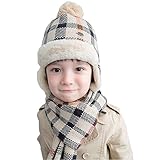 ニット帽子 マフラー 2点セット 女の子 毛糸 格子柄 ふわふわ キッズ 男の子 かわいい 防寒 秋 冬 ベビー用 ハット 小学生 男女兼用 防寒対策 ギフトに最適 (帽子＆マフラー（2点）セット, 