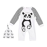 AmazingDeal 子供服 ロンパース ベビー爬行服 帽子付き パンダ柄 男女兼用 ジャンプスーツ ルームウェア カバーオール　長袖 春秋 綿製品 連体衣装 可愛い (80「3～6ヵ月」)
