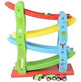 ノーブランド品 くるくるスロープ 木のおもちゃ 車スロープ スライダー 木製 つみき B