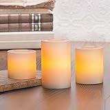 Inglow Flameless Candles Round Pillars with Timer, Cream, Vanilla Scented, Set of 3 [並行輸入品]