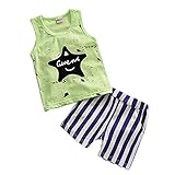 Ochine 　子供　星プリントベスト+ストライプショートパンツ　綿布　上下２点セット　子供洋服　セットアップ 　誕生日　入学ギフト　出産祝いに
