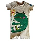 サッカー カエル ロングロンパース 名入れ 出産祝い 手描き (70, ナチュラル)