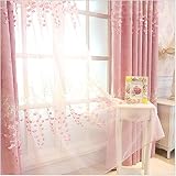 Tiyanaロマンチックピンク布のカーテンをGirls部屋84インチLong繊細刺繍厚みChenilleウィンドウパネルのガールズ寝室メタルリングトップ、1パネル、ピンクエンボス花、w39 X l84