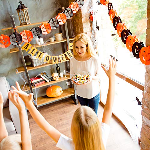 Jetec 8 Pack Halloween Paper Garlands Halloween Banners Pumpkin Spider Bats Ghost Skull Hanging Garlands for Door Wall Halloween Party Decorations, 8 Styles
