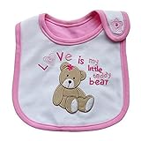 GOGO Cute Cartoon Pattern 3 Layer Toddler Baby Bibs With Beautiful Decoration Side Closure-Pink Bear