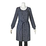 (ニッセン) nissen 【 マタニティ 授乳服 産前 産後 】 共布リボン付 ニット風 タックワンピース 授乳機能付き 紺×オフドット 産後L